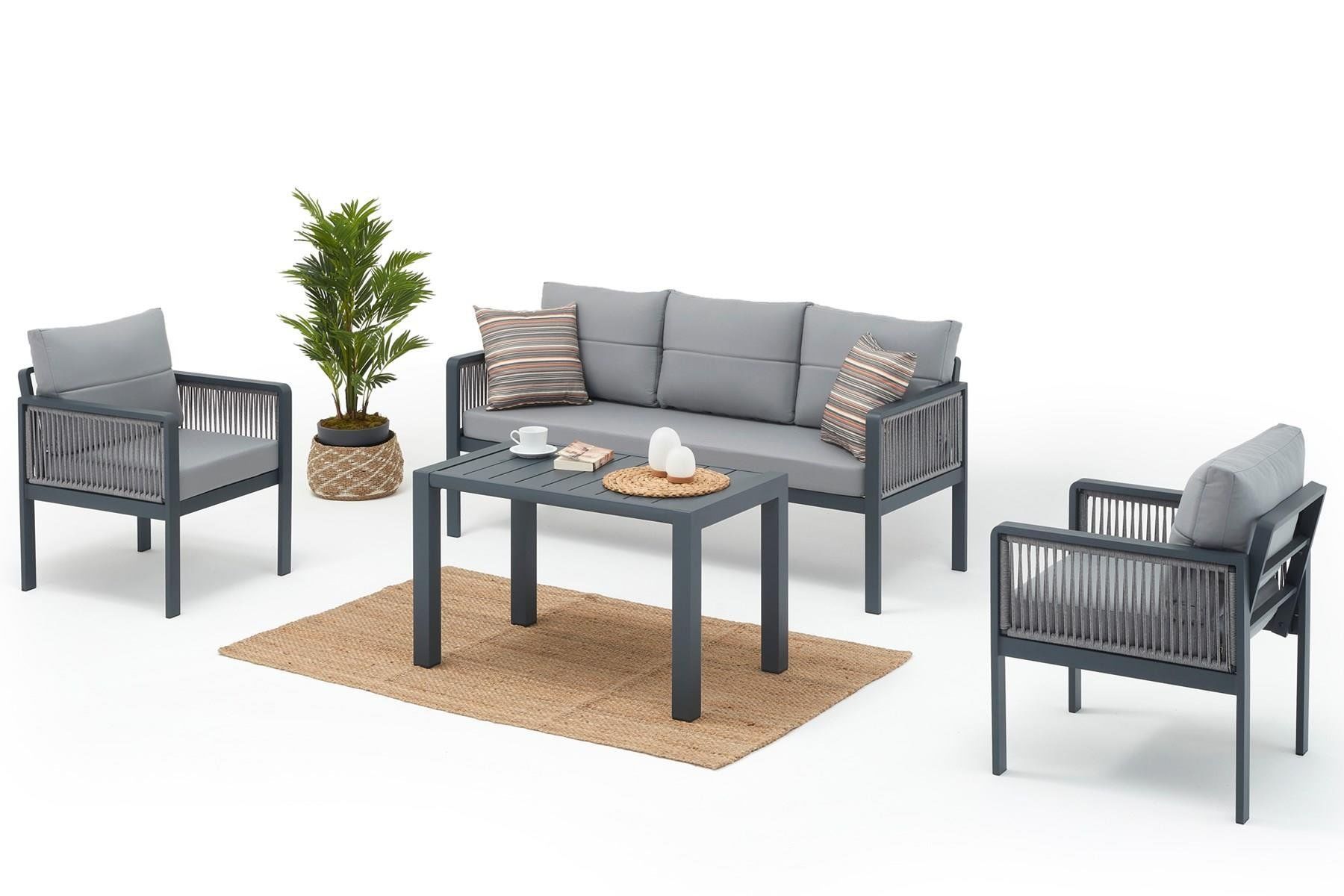 Salerno Bahçe Balkon Oturma Grubu 3+1+1+Sehpa - Antrasit