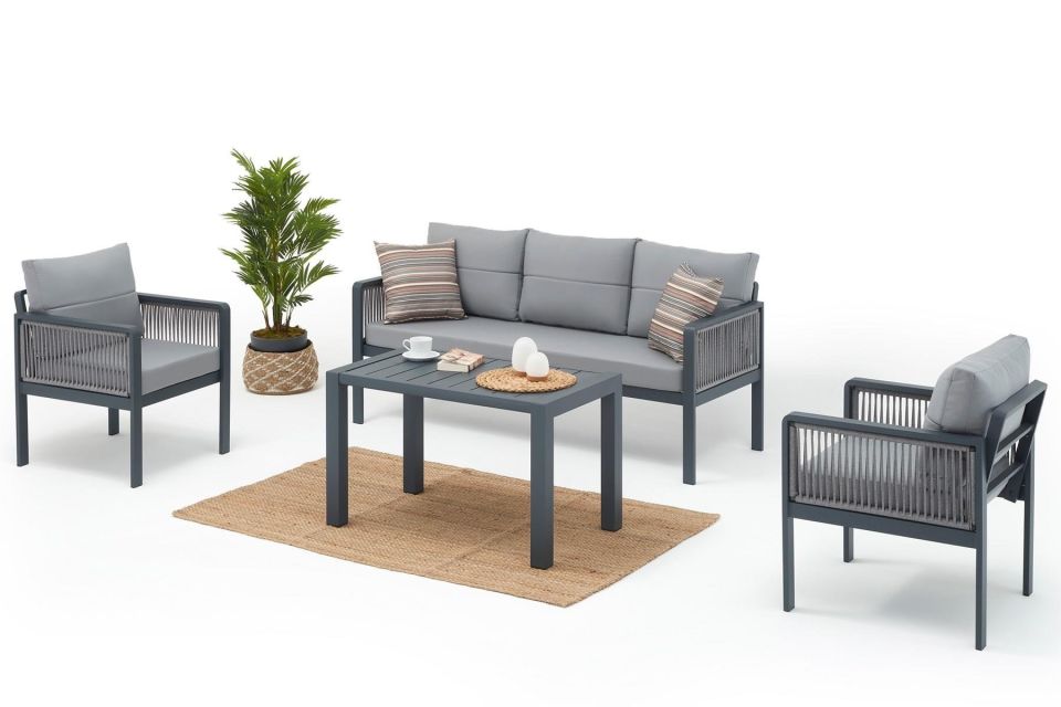 Salerno Bahçe Balkon Oturma Grubu 3+1+1+Sehpa - Antrasit