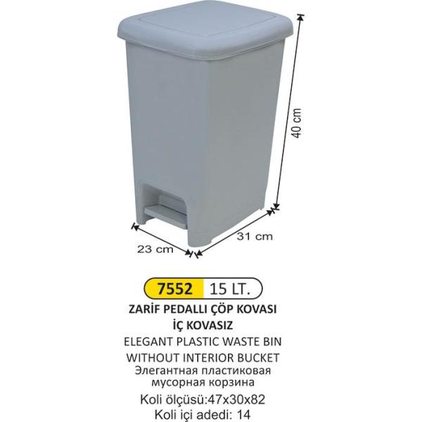 15 lLT ZARİF Pedallı ÇÖP KOVASI