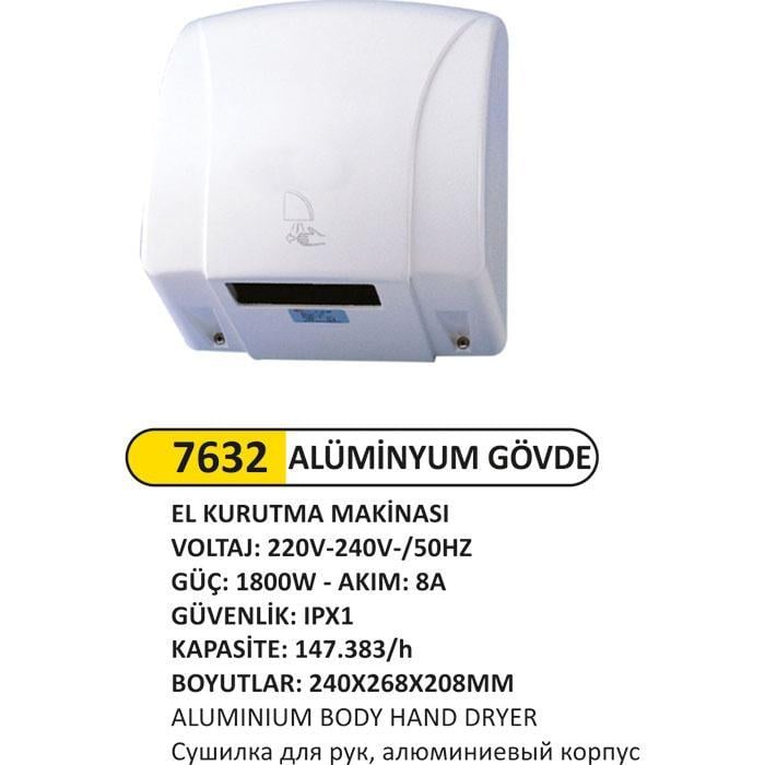 1800 WATT ALÜMİNYUM GÖVDELİ EL KURUTMA MAKİNESİ