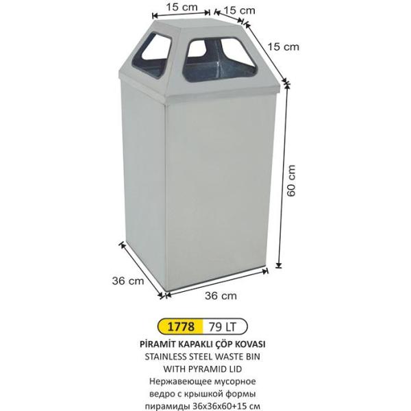 79 LT PİRAMİT KAPAKLI ÇÖP KOVASI