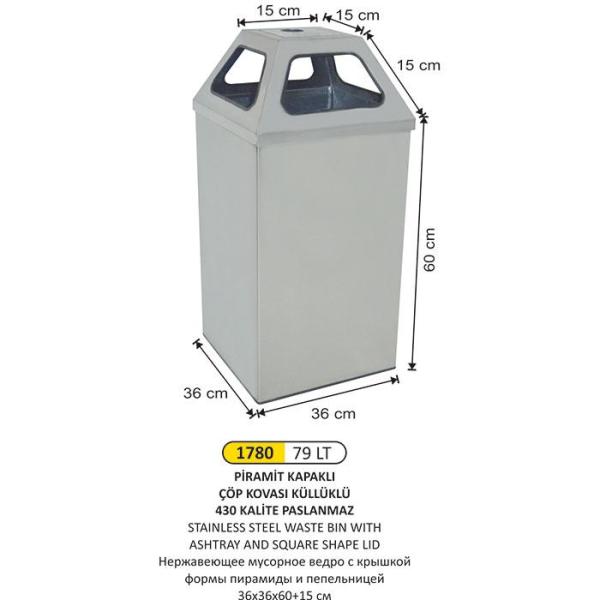 79 LT PİRAMİT KAPAKLI KÜLLÜKLÜ ÇÖP KOVASI