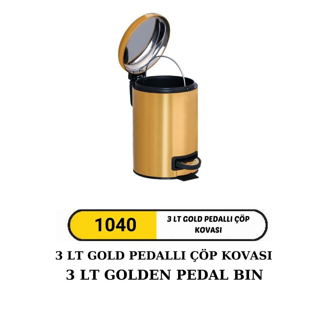 3 LİTRE GOLD PEDALLI ÇÖP KOVASI AMORTİSÖRLÜ
